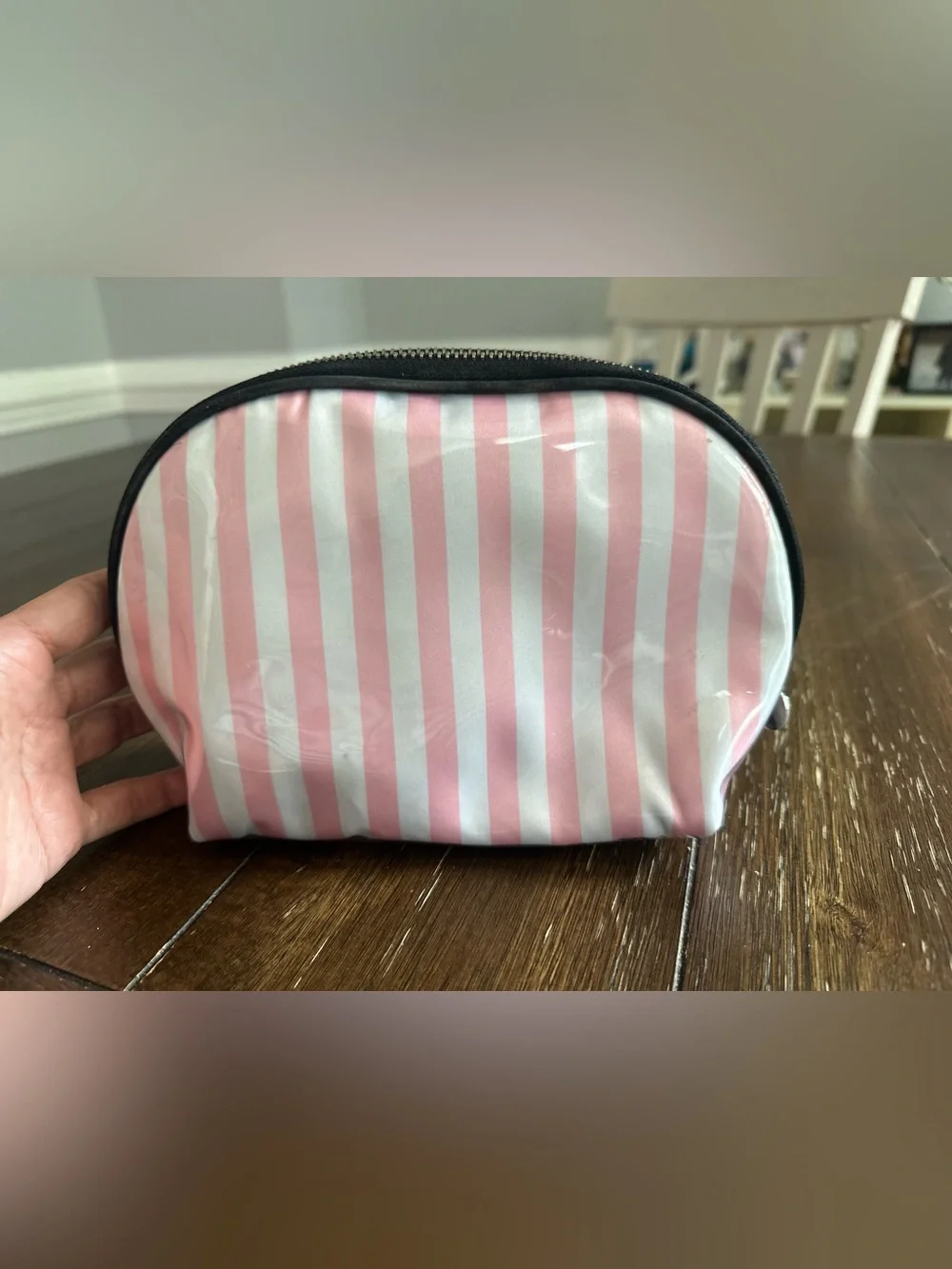Victoria’s Secret striped cosmetics bag